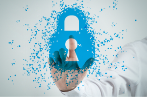 man using lock for business. improve, customer