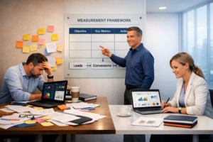 performance management dashboard, dashboard logic chains, hindsight vs foresight measurement, leading indicators, lagging indicators, decision-grade measurement, metrics, customer insights, customer evidence